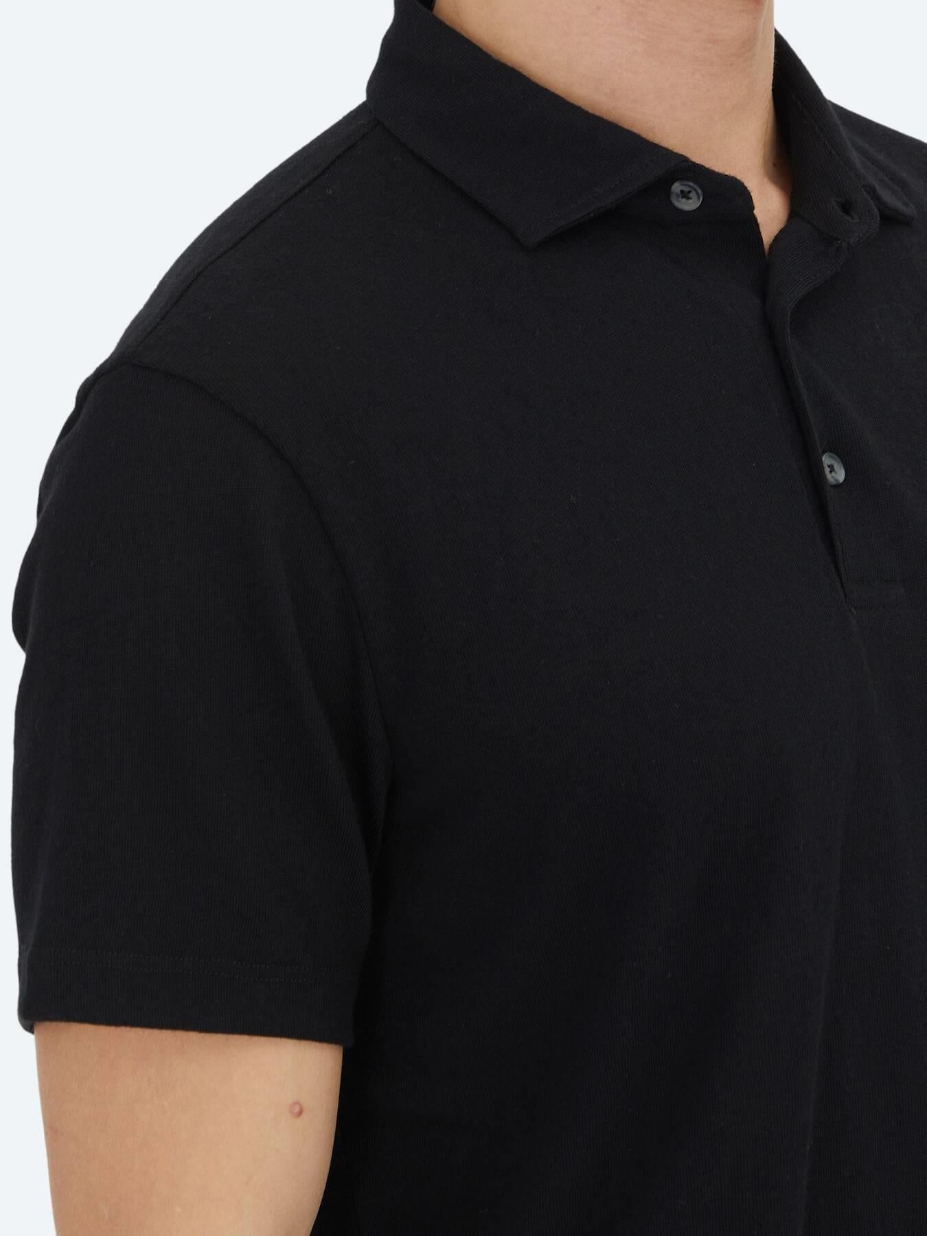 Siyah Düz Polo Yaka Pamuk Karışımlı T-shirt