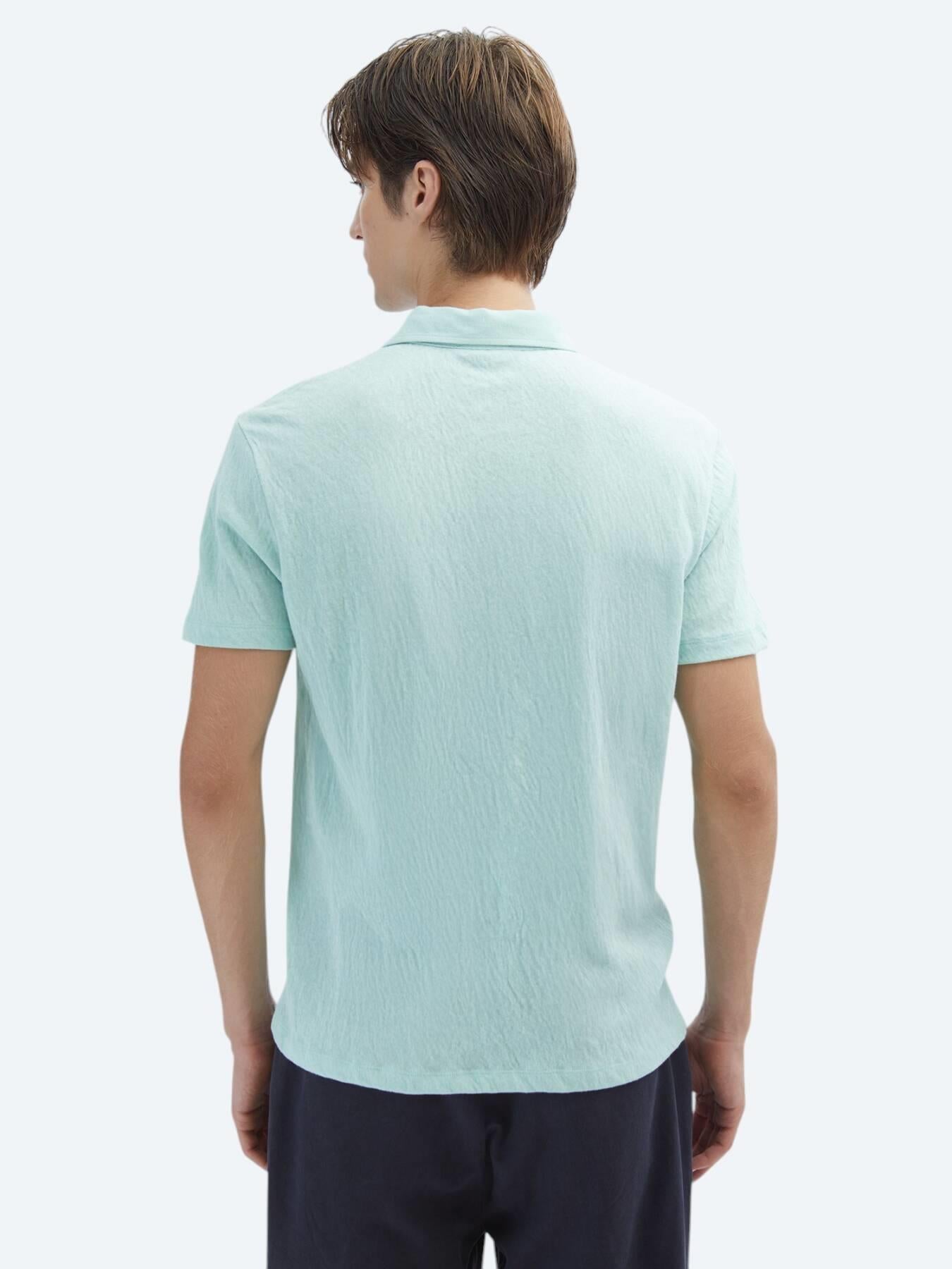 Su Yeşili Düz Polo Yaka Pamuk Karışımlı T-shirt