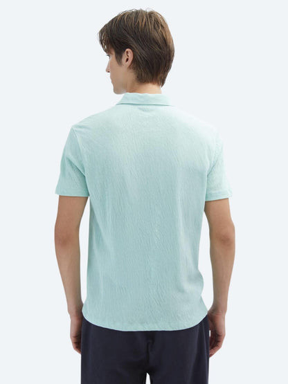 Su Yeşili Düz Polo Yaka Pamuk Karışımlı T-shirt