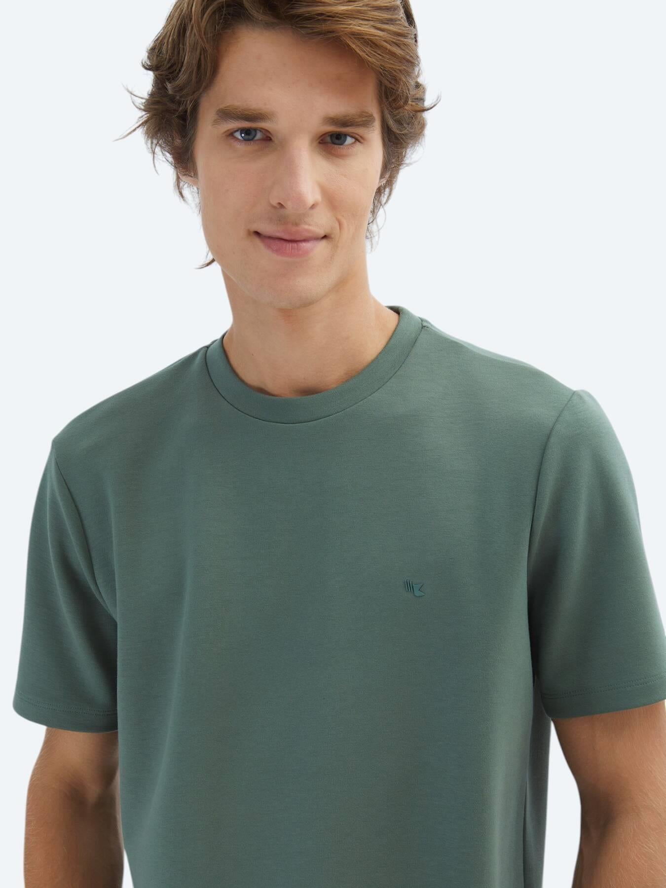 Açık Yeşil Düz Bisiklet Yaka T-shirt