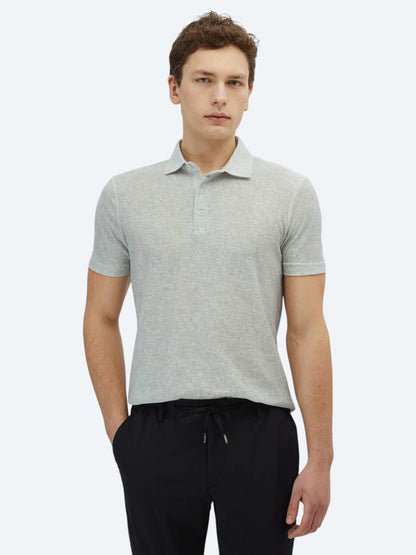 Açık Haki Baskılı Polo Yaka Pamuk Karışımlı T-shirt