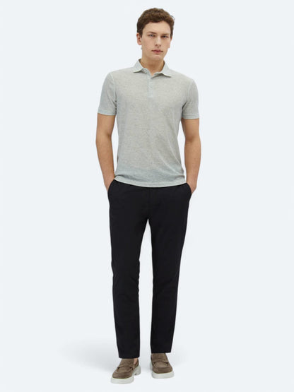 Açık Haki Baskılı Polo Yaka Pamuk Karışımlı T-shirt