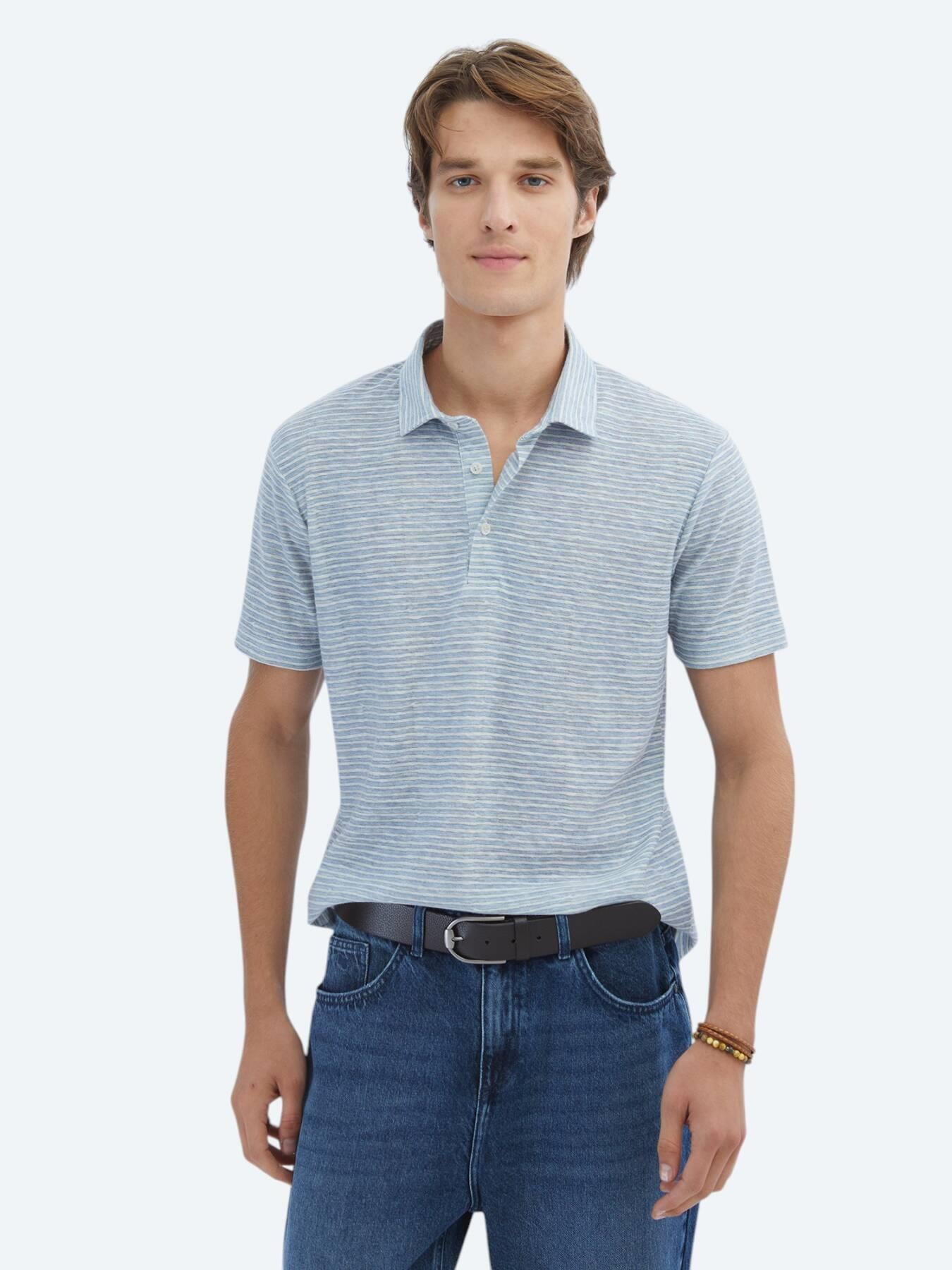 Mavi Baskılı Polo Yaka Pamuk Karışımlı T-shirt