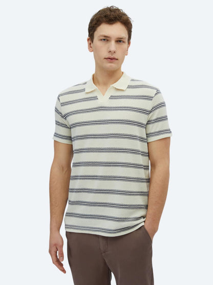 Lacivert Çizgili Polo Yaka Pamuk Karışımlı T-shirt