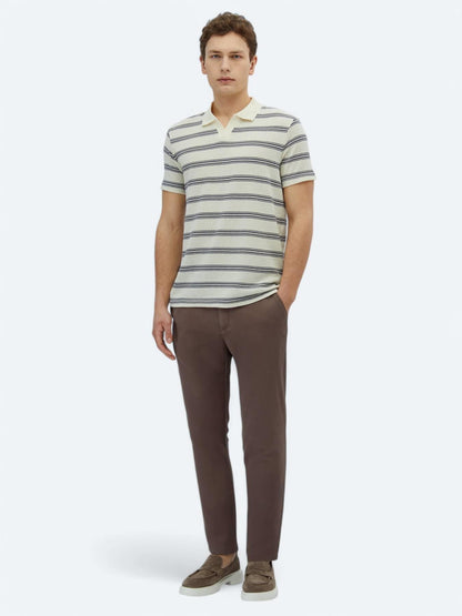 Lacivert Çizgili Polo Yaka Pamuk Karışımlı T-shirt