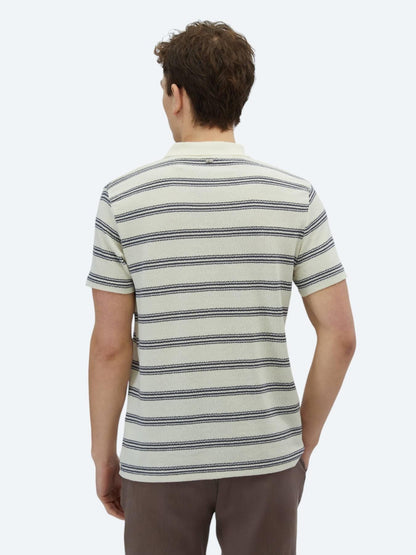 Lacivert Çizgili Polo Yaka Pamuk Karışımlı T-shirt