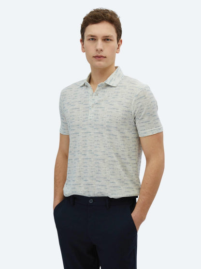 Taş Baskılı Polo Yaka Pamuk Karışımlı T-shirt