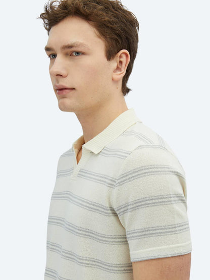 Gri Çizgili Polo Yaka Pamuk Karışımlı T-shirt