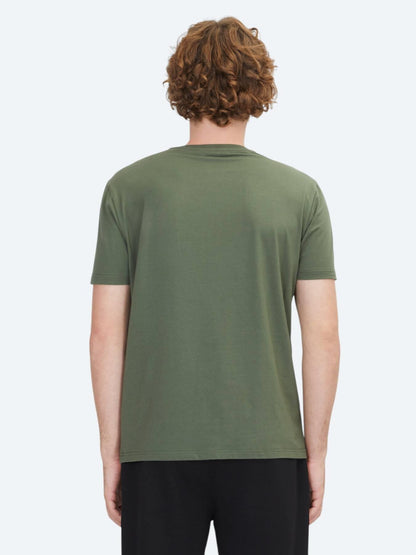 Haki Düz Bisiklet Yaka Pamuk Karışımlı T-shirt