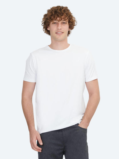 Beyaz Düz Bisiklet Yaka Pamuk Karışımlı T-shirt