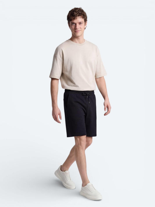 Siyah Düz Örme Regular Fit Casual Bermuda
