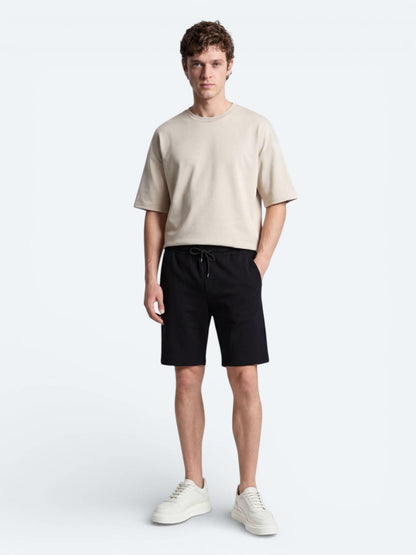 Siyah Düz Örme Regular Fit Casual Bermuda