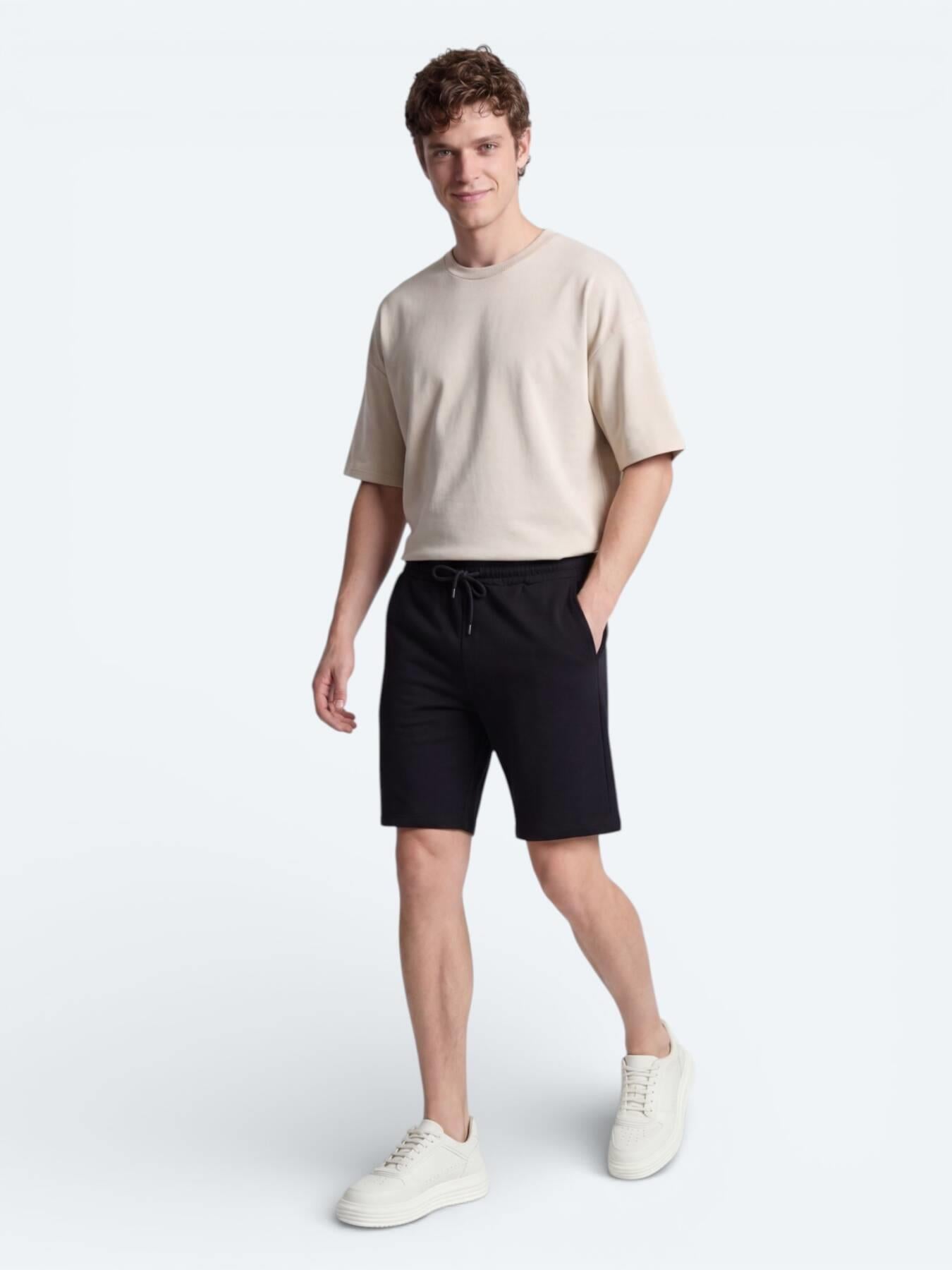 Siyah Düz Örme Regular Fit Casual Bermuda