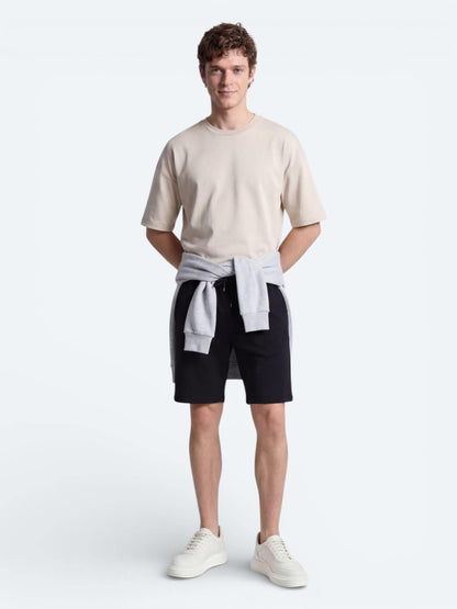 Siyah Düz Örme Regular Fit Casual Bermuda