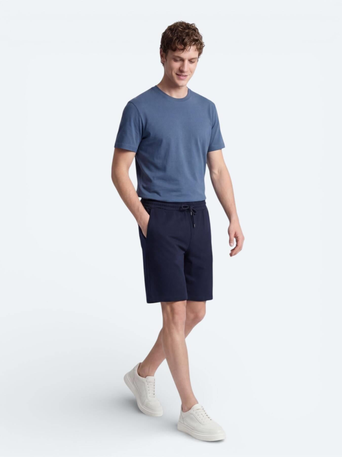 Lacivert Düz Örme Regular Fit Casual Bermuda