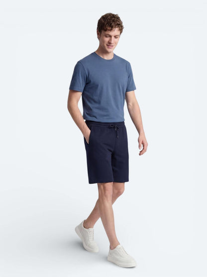 Lacivert Düz Örme Regular Fit Casual Bermuda