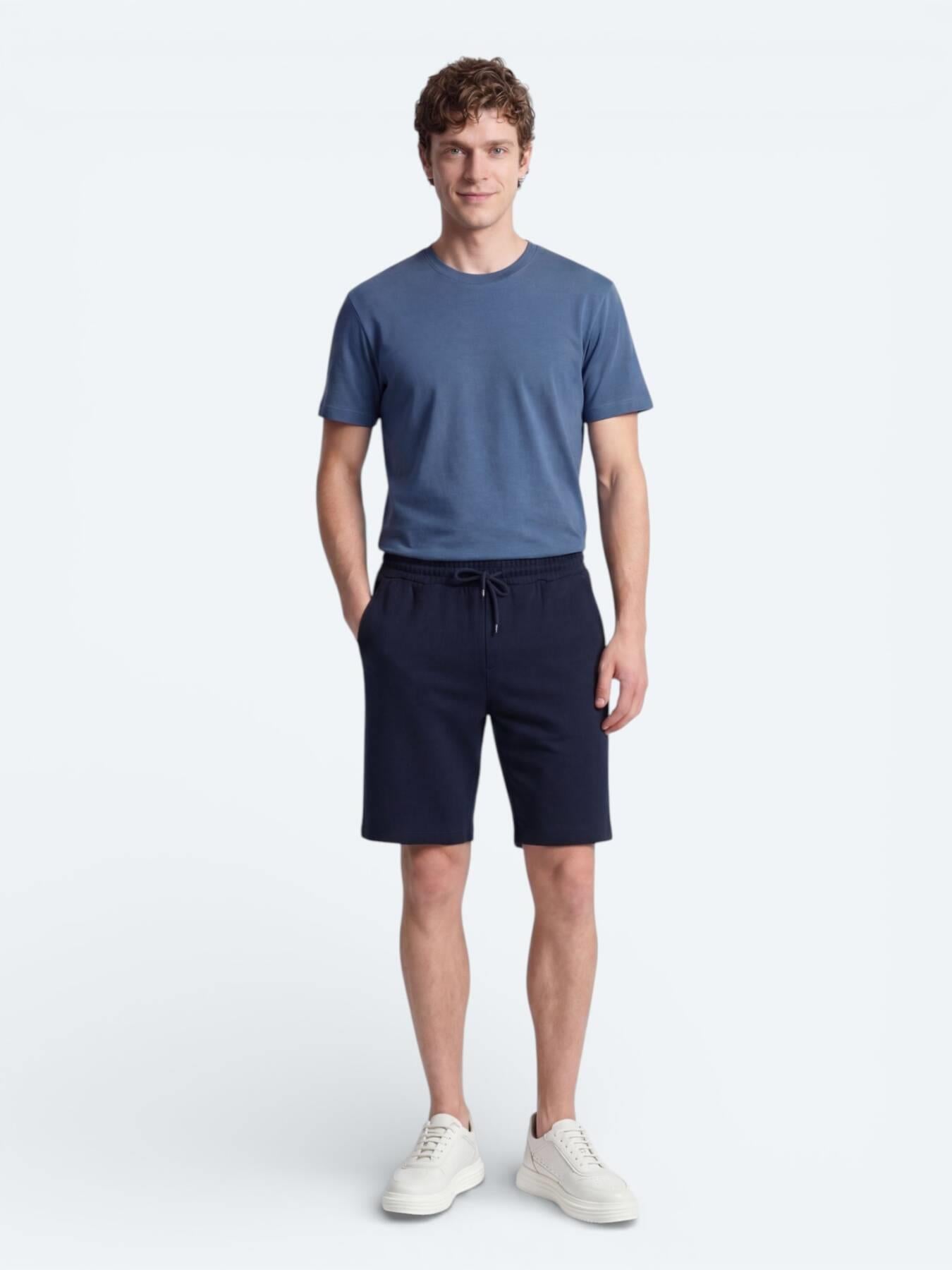 Lacivert Düz Örme Regular Fit Casual Bermuda