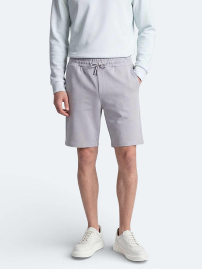 Gri Düz Örme Regular Fit Casual Bermuda
