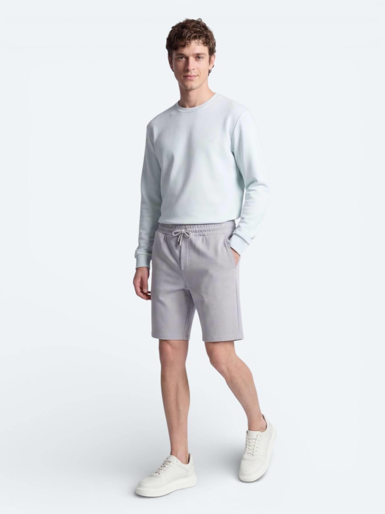 Gri Düz Örme Regular Fit Casual Bermuda