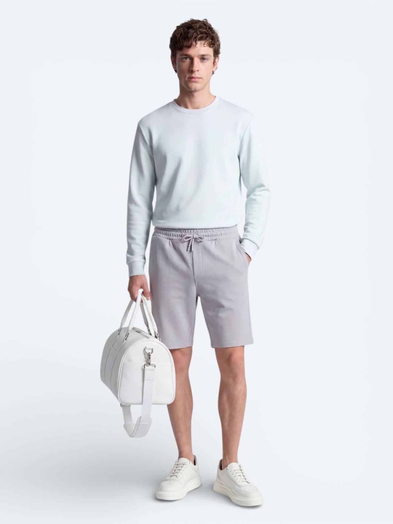 Gri Düz Örme Regular Fit Casual Bermuda