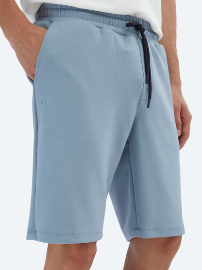 Mavi Düz Örme Jogging Fit Spor Bermuda