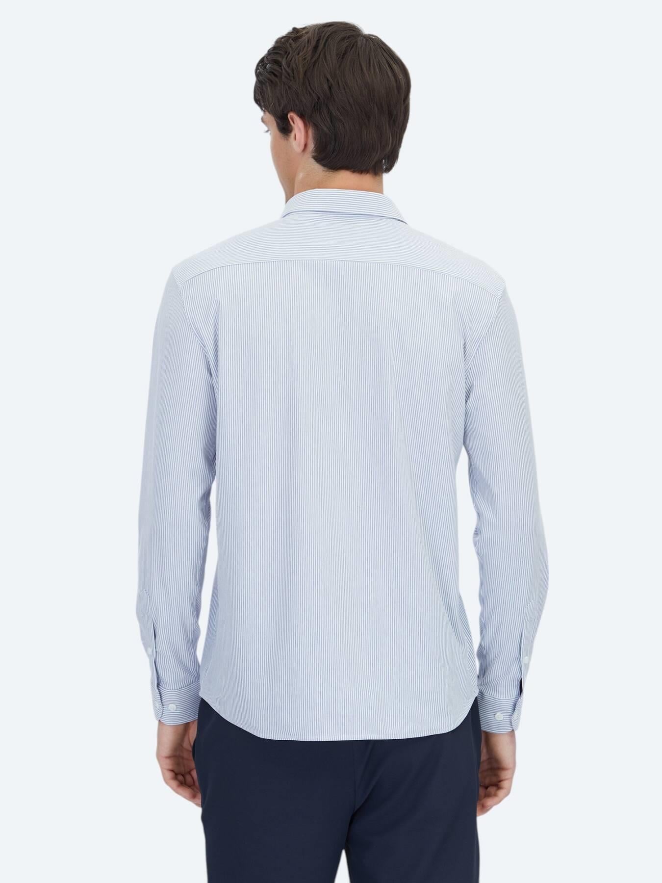Mavi Çizgili Regular Fit Uzun Casual Pamuk Karışımlı Gömlek