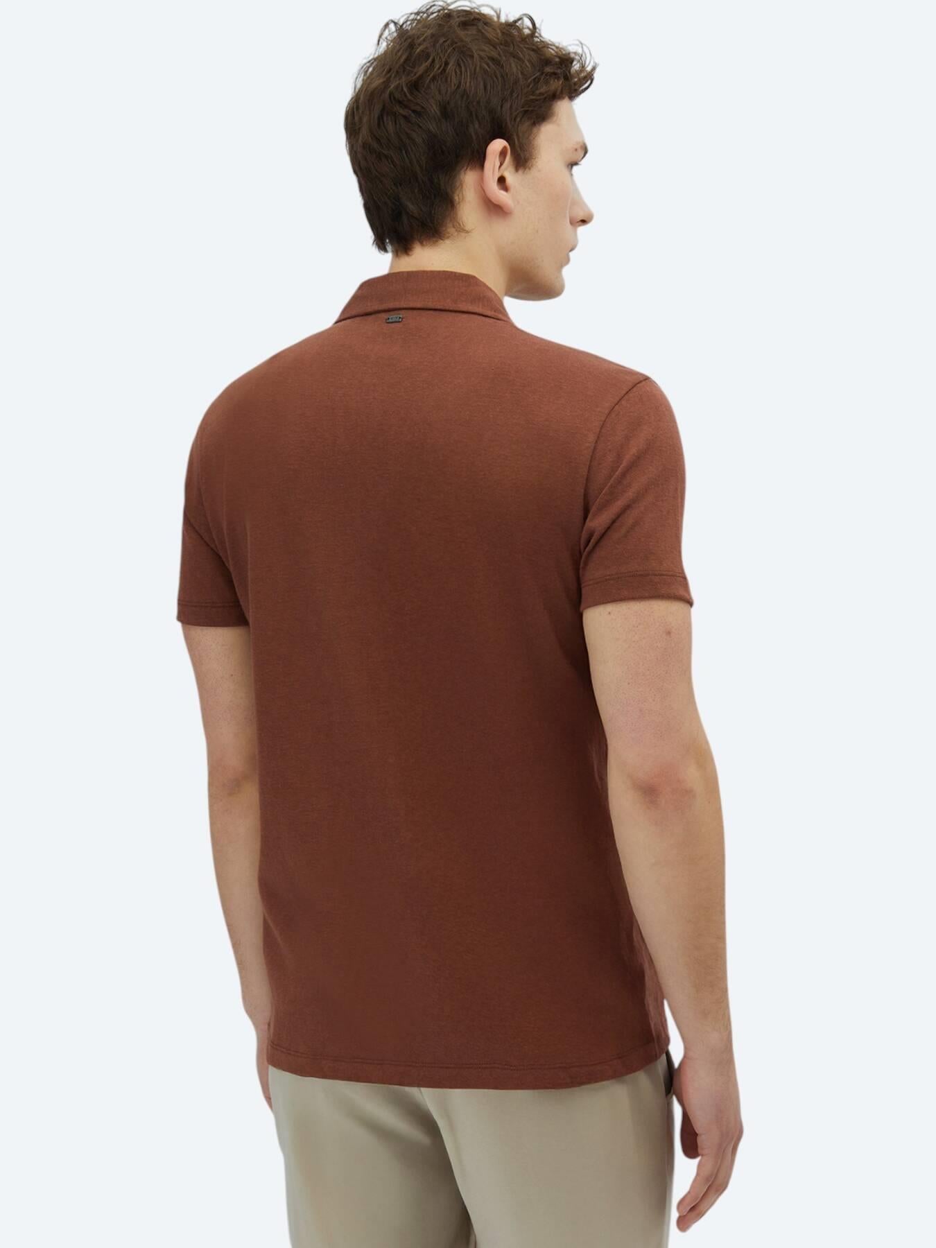 Kahverengi Düz Regular Fit Kısa Casual Pamuk Karışımlı Gömlek