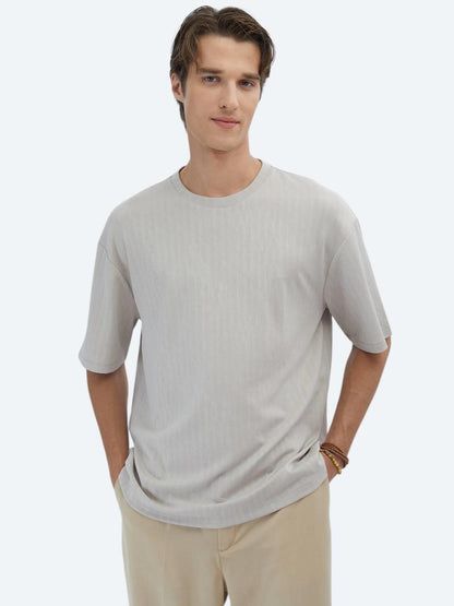 Bej Desenli Bisiklet Yaka T-shirt