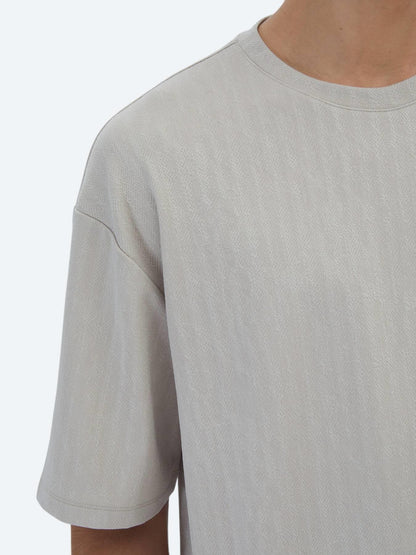 Bej Desenli Bisiklet Yaka T-shirt