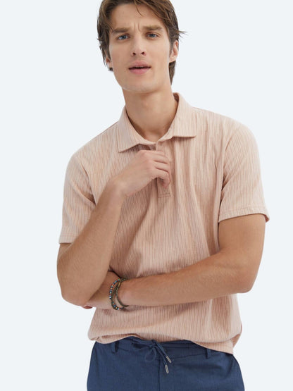 Somon Desenli Polo Yaka Pamuk Karışımlı T-shirt