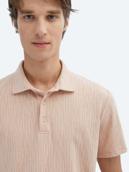 Somon Desenli Polo Yaka Pamuk Karışımlı T-shirt
