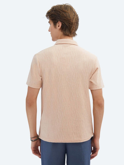 Somon Desenli Polo Yaka Pamuk Karışımlı T-shirt