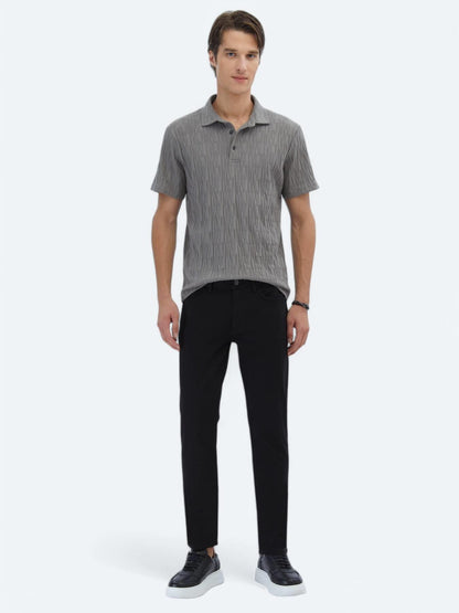 Antrasit Desenli Polo Yaka %100 Pamuk T-shirt