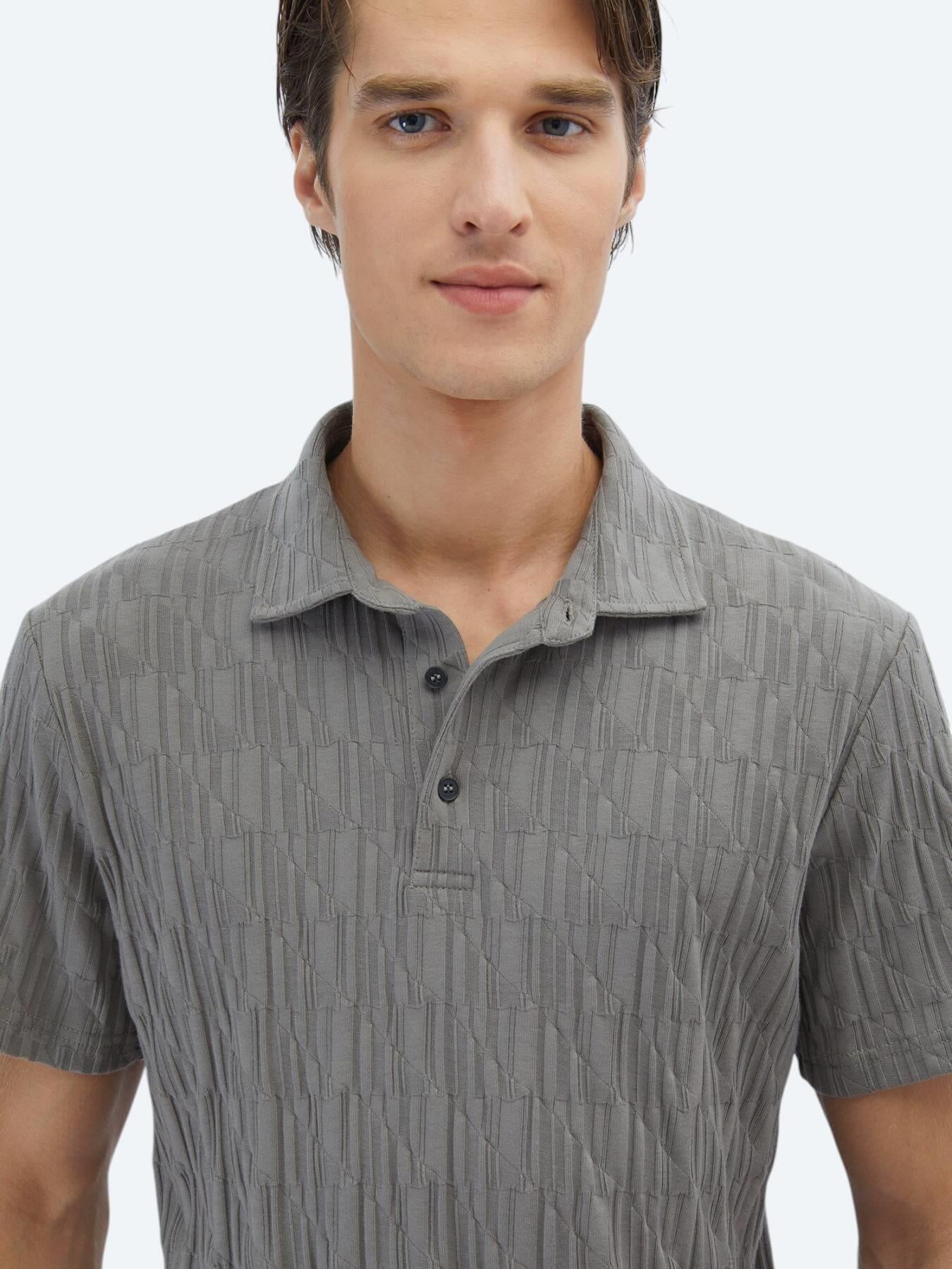 Antrasit Desenli Polo Yaka %100 Pamuk T-shirt