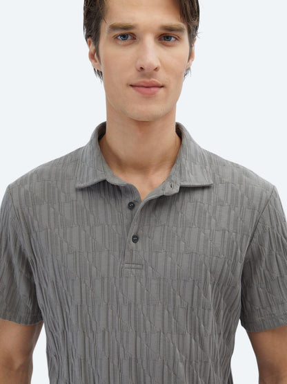 Antrasit Desenli Polo Yaka %100 Pamuk T-shirt