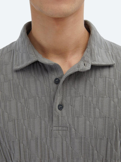 Antrasit Desenli Polo Yaka %100 Pamuk T-shirt