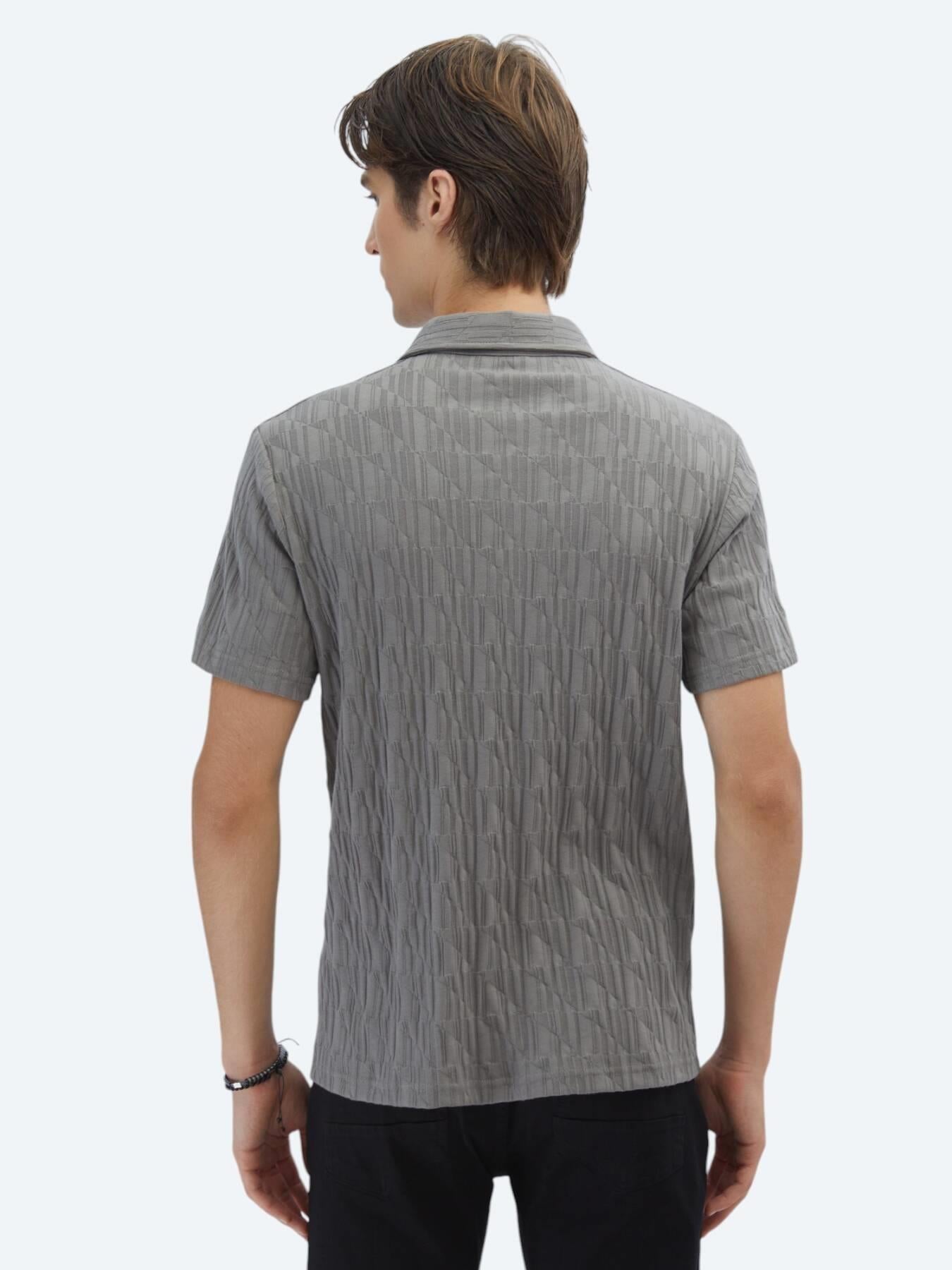 Antrasit Desenli Polo Yaka %100 Pamuk T-shirt
