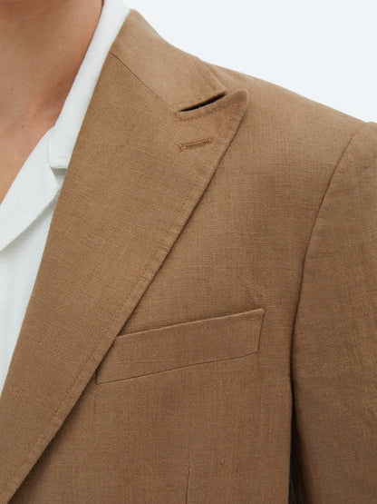 Kahverengi Düz Modern Fit %100 Keten Takım Elbise