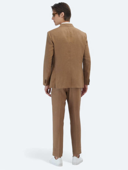 Kahverengi Düz Modern Fit %100 Keten Takım Elbise