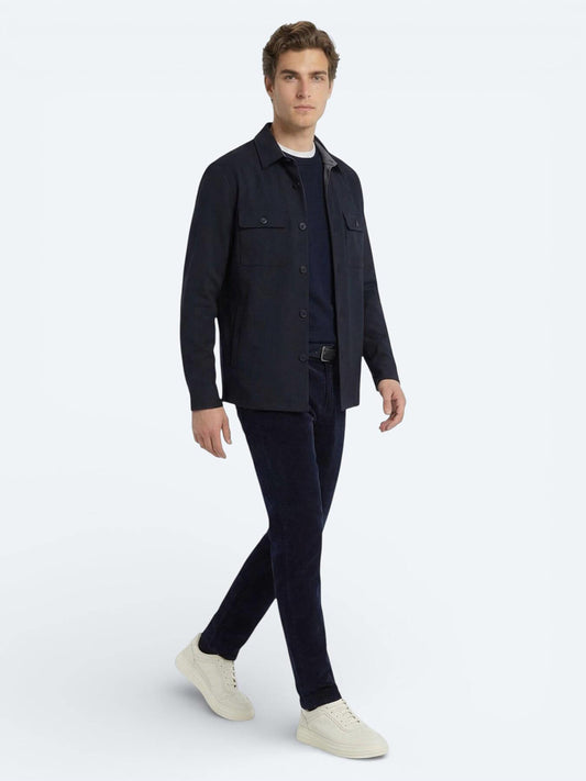 Lacivert Regular Fit Gömlek Yaka Casual Dokuma Mont