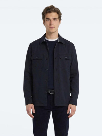 Lacivert Regular Fit Gömlek Yaka Casual Dokuma Mont