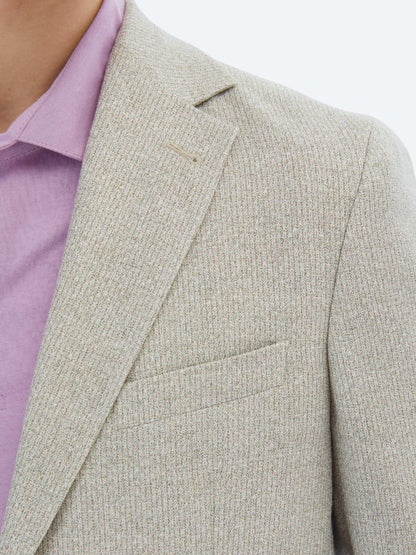 Açık Haki Desenli Modern Fit Keten Karışımlı Ceket