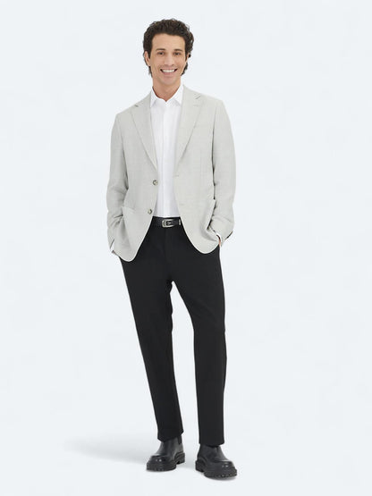 Gri Desenli Modern Fit Keten Karışımlı Ceket