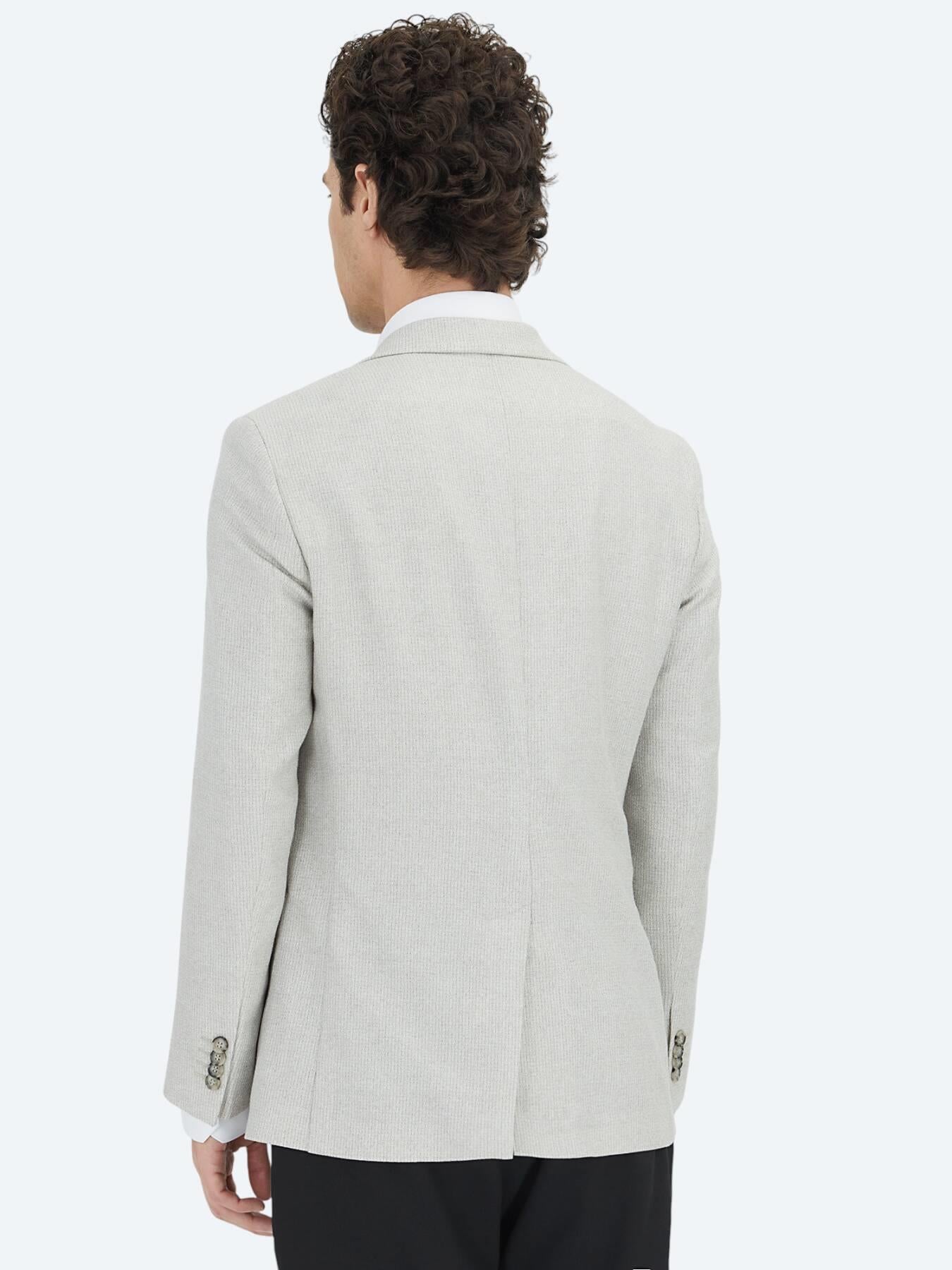 Gri Desenli Modern Fit Keten Karışımlı Ceket