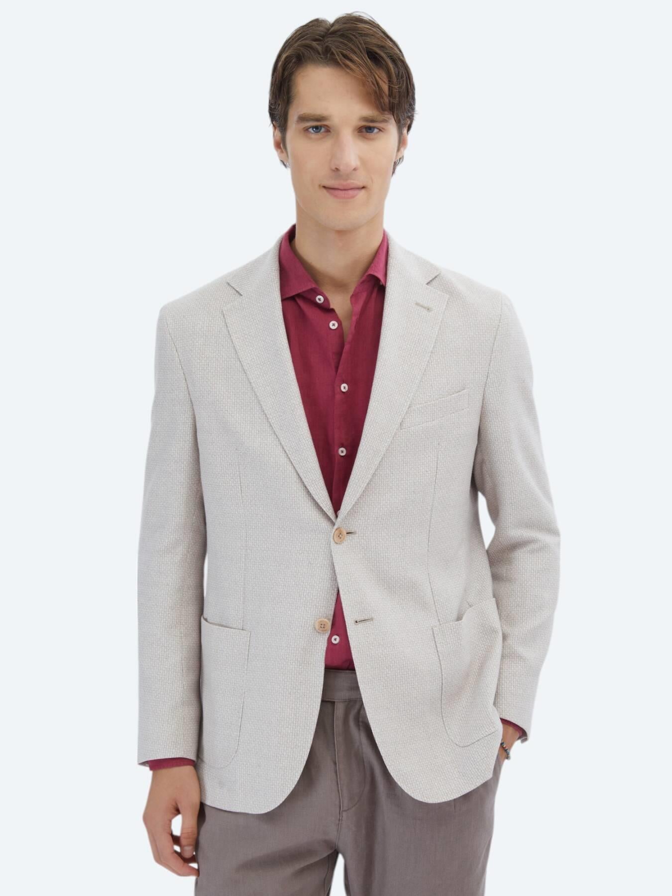 Somon Desenli Modern Fit Keten Karışımlı Ceket