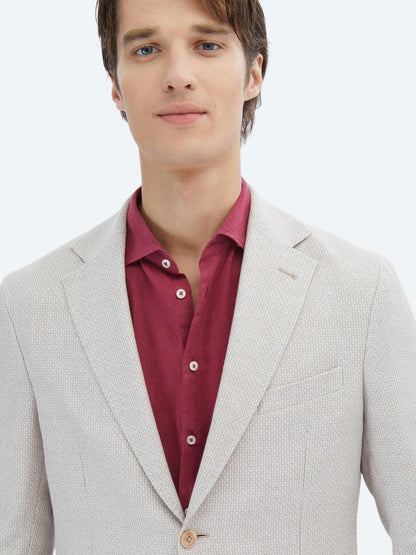 Somon Desenli Modern Fit Keten Karışımlı Ceket