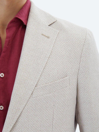 Somon Desenli Modern Fit Keten Karışımlı Ceket