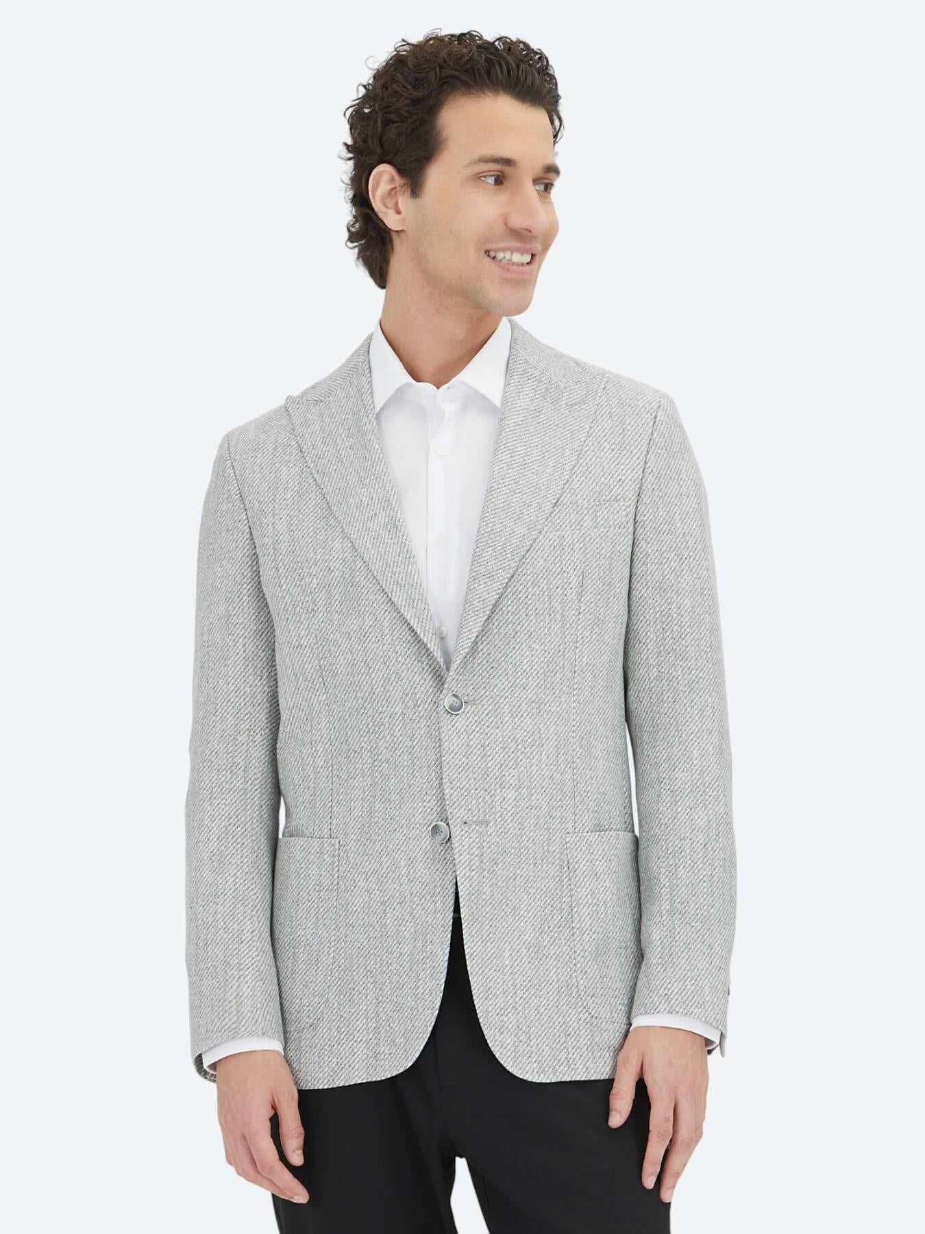 Gri Desenli Modern Fit Keten Karışımlı Ceket
