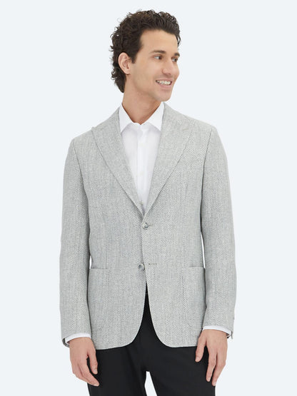 Gri Desenli Modern Fit Keten Karışımlı Ceket