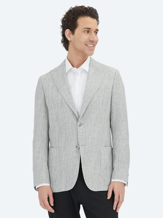 Gri Desenli Modern Fit Keten Karışımlı Ceket